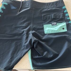 Billabong Black and Green Board Shorts with Matte Finish
